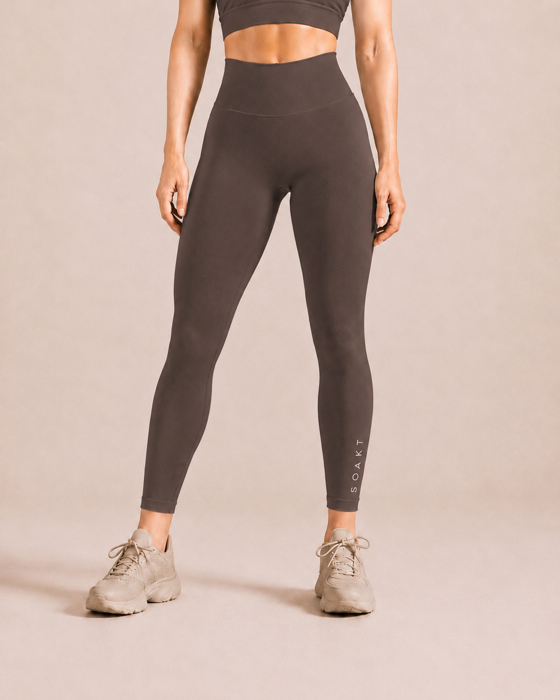 SOAKT Sculpt Legging Core in Soft Truffle with high-rise waistband and subtle scrunch detailing